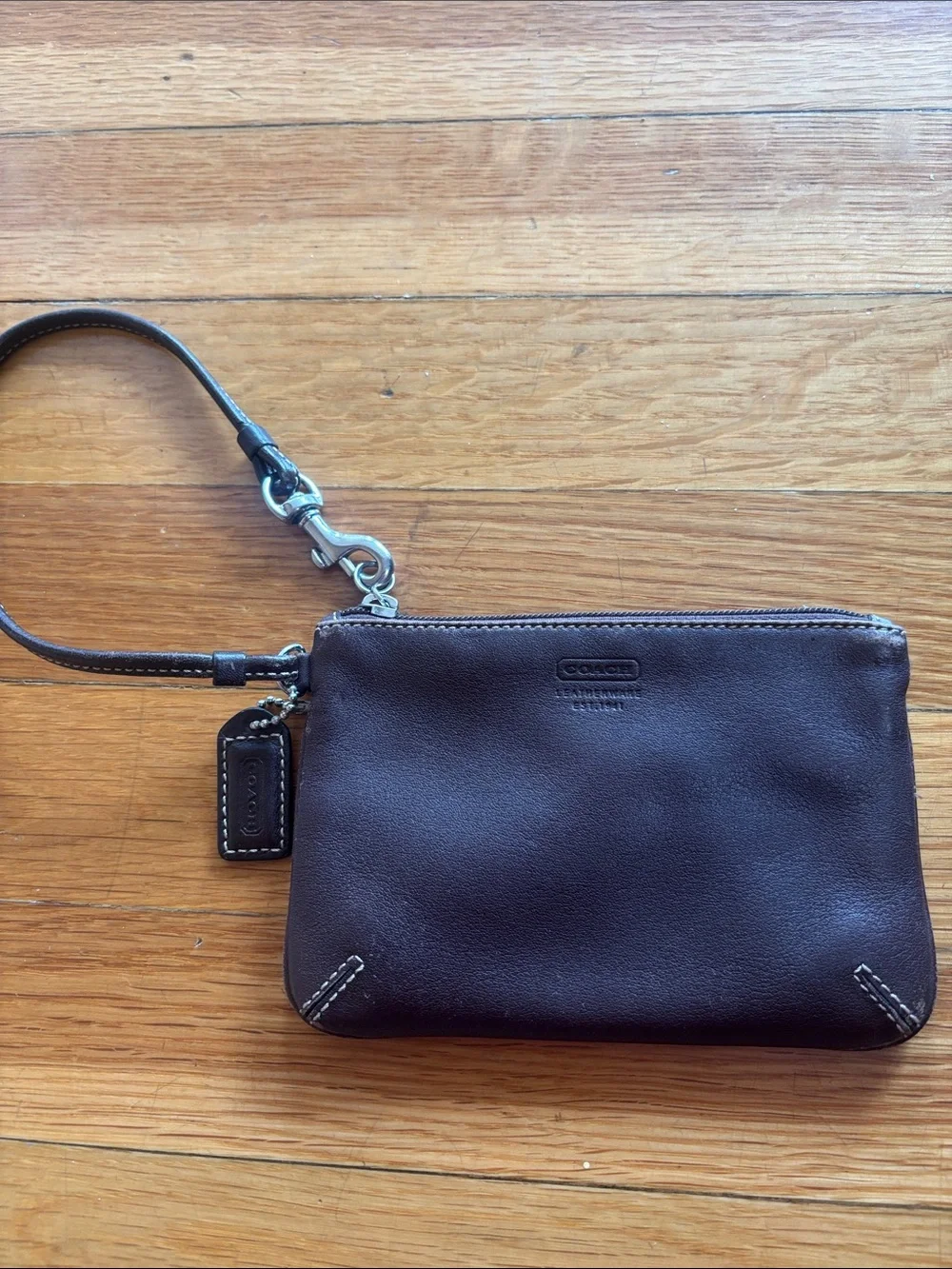 Coach Dark Brown Leather Wristlet with Strap